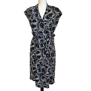 NWT Jones Wear Dress Wrap Black White Print Career Midi Dress Size 14